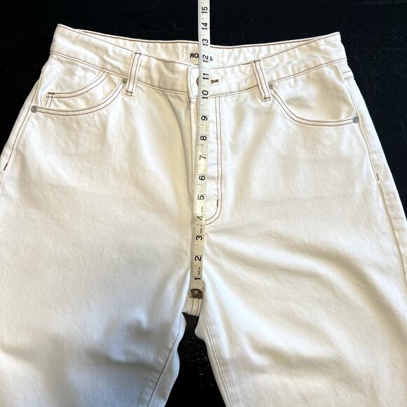 Rolla's Women 29 Classic Straight High Rise Regular Fit White Jeans Brown Trim - Picture 6 of 12